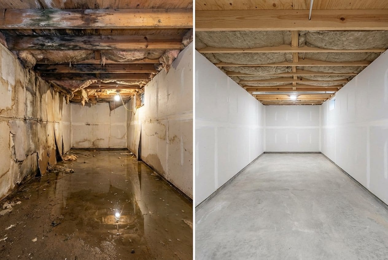 Basement Flood Cleanup restoration — crawl space of multi-family property in Upper Saddle River, NJ