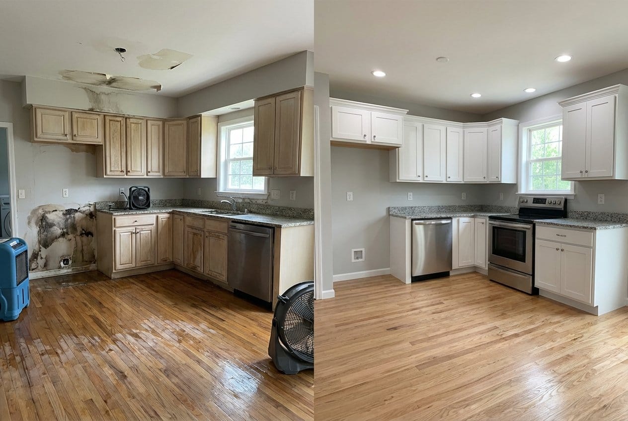 Mold Prevention After Water Damage restoration β home kitchen of bi-level home in Upper Saddle River, NJ