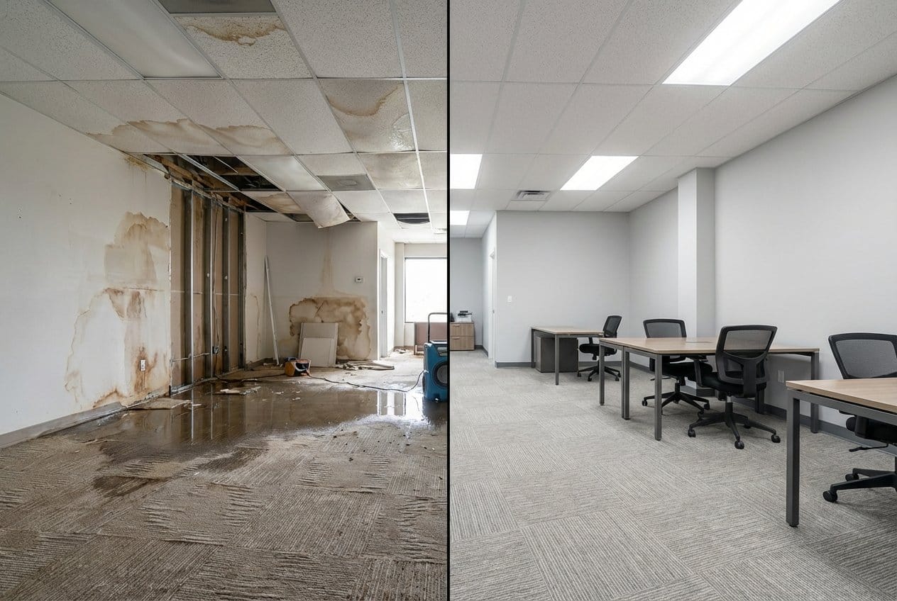 Upper Saddle River Water Damage Restoration commercial office space restoration before and after in Upper Saddle River