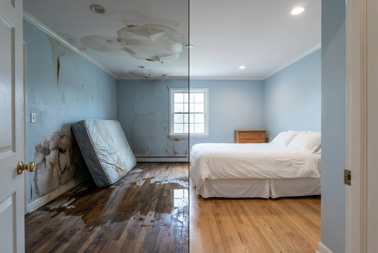 Upper Saddle River Water Damage Restoration bedroom restoration before and after in Upper Saddle River